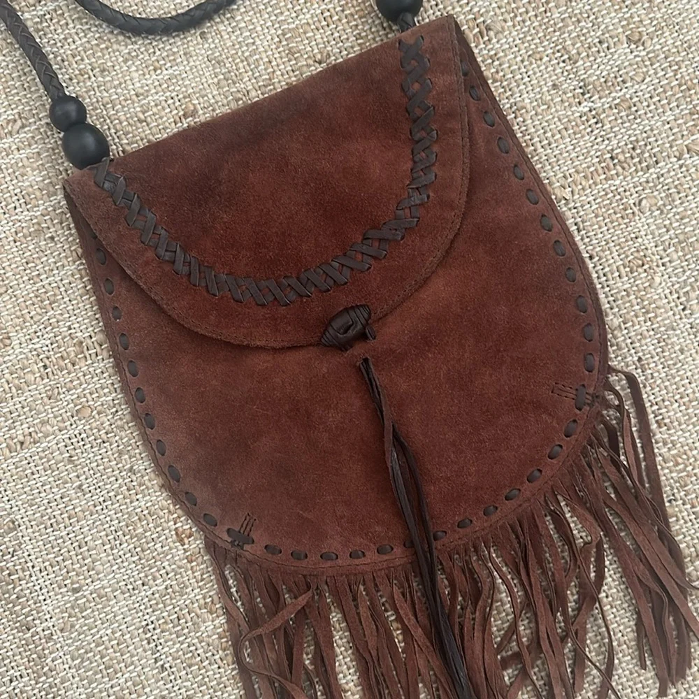 Lucky Brand Foxy Lady Fringe Brown Suede Crossbody Purse Bag - Picture 2 of 11